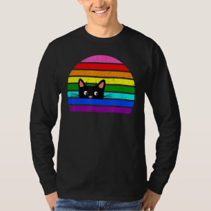 Cute Cat  LGBTQ Pride Rainbow Flag Colors Predistr T-Shirt