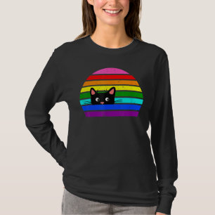 Cute Cat  LGBTQ Pride Rainbow Flag Colors Predistr T-Shirt