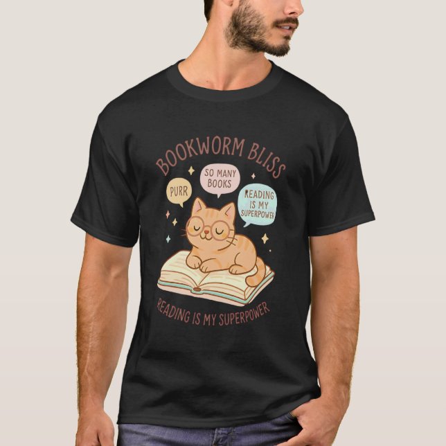 Cute Cat Librarian Book Reader Collector Book Worm T-Shirt (Front)