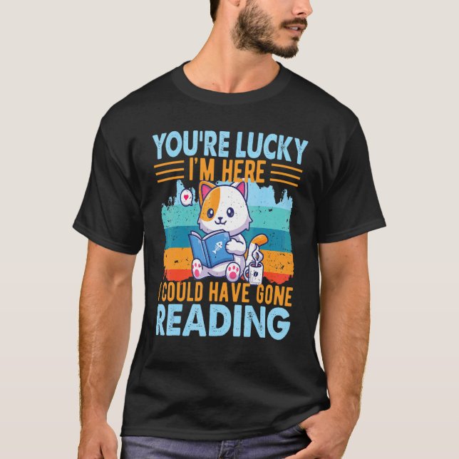 Cute Cat Librarian Book Reading  Book Reader Libra T-Shirt (Front)