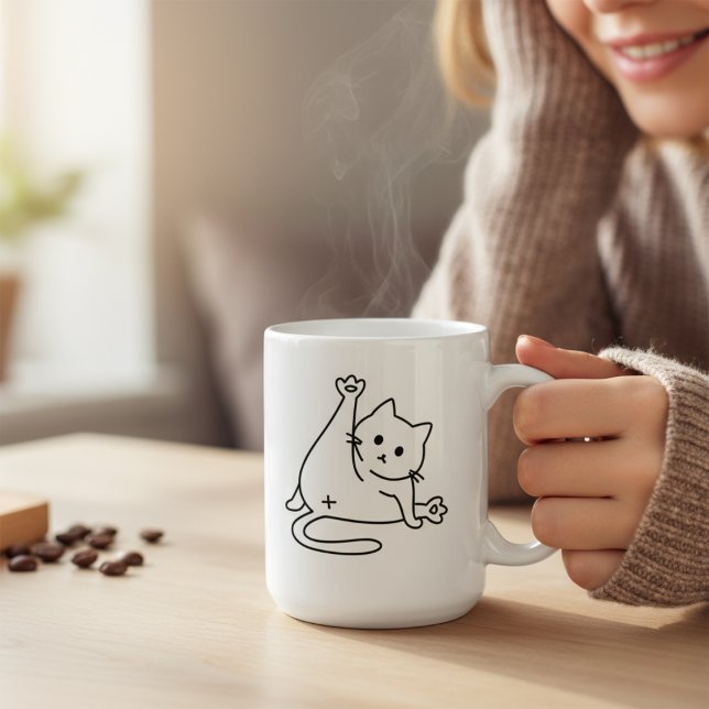 Cute Cat Licking Butt Funny Kitty Lover Black Hand Mug (Creator Uploaded)