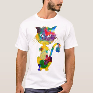 Cute Cat Light Blue Eyes Colorful Rainbow Artwork T-Shirt
