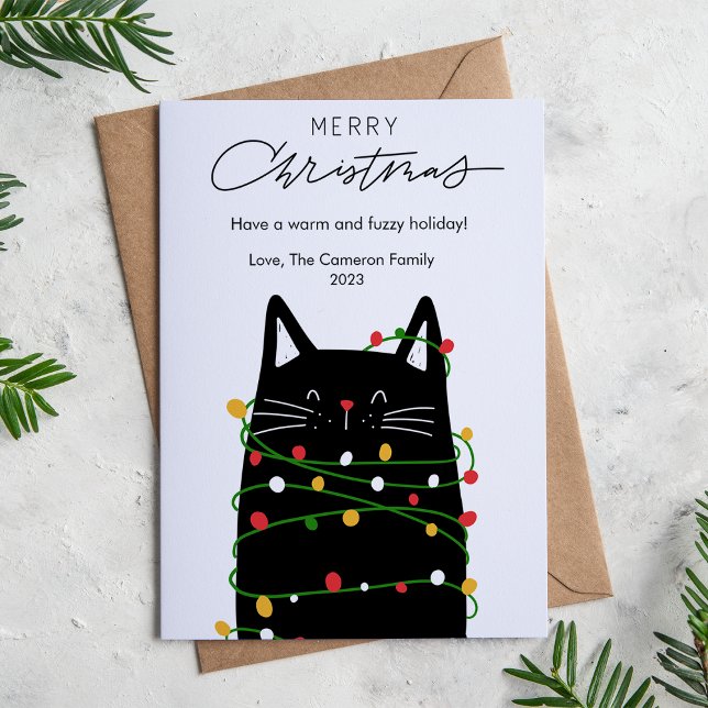 Cute Cat Lights Pet Lover Christmas Flat Holiday Card (Creator Uploaded)