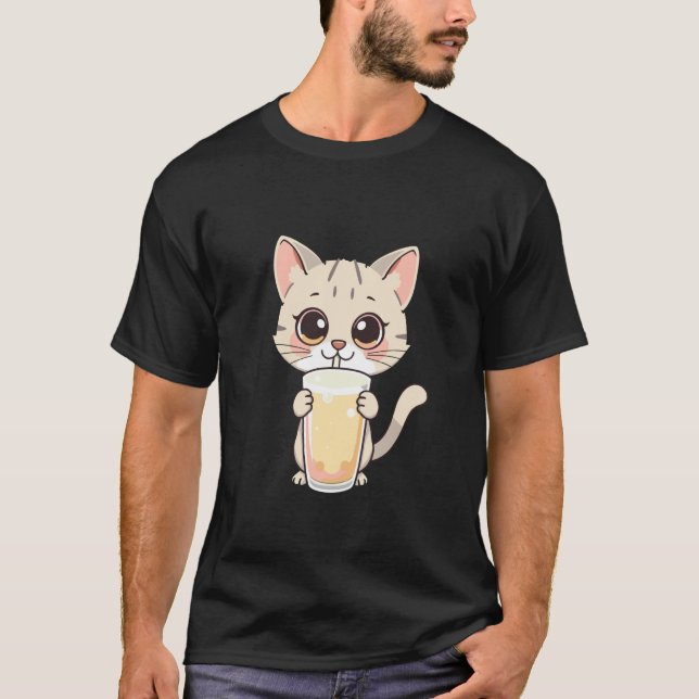 Cute cat Likes Bubble Tea T-Shirt (Front)