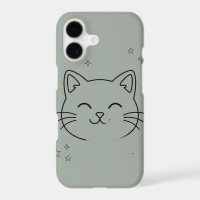 Cute Cat Line Art Phone Case | Sage Green