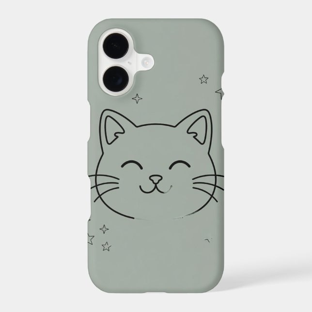 Cute Cat Line Art Phone Case | Sage Green (Back)