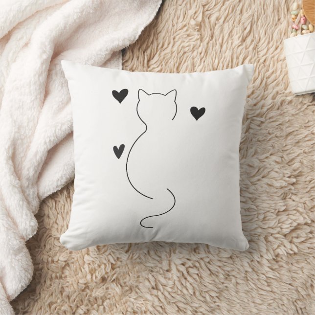 Cute cat line drawing, with three hearts cushion (Blanket)