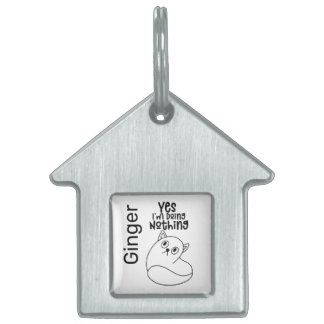 Cute Cat Line Drawing Yes I'm Doing Nothing Pet ID Tag