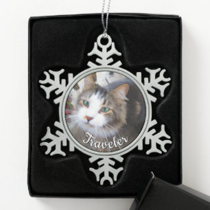 Cute Cat Looking Up At You Custom Template Snowflake Pewter Christmas Ornament