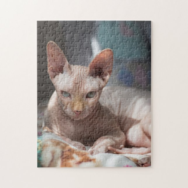 Cute Cat Lounging with No Fur Jigsaw Puzzle (Vertical)