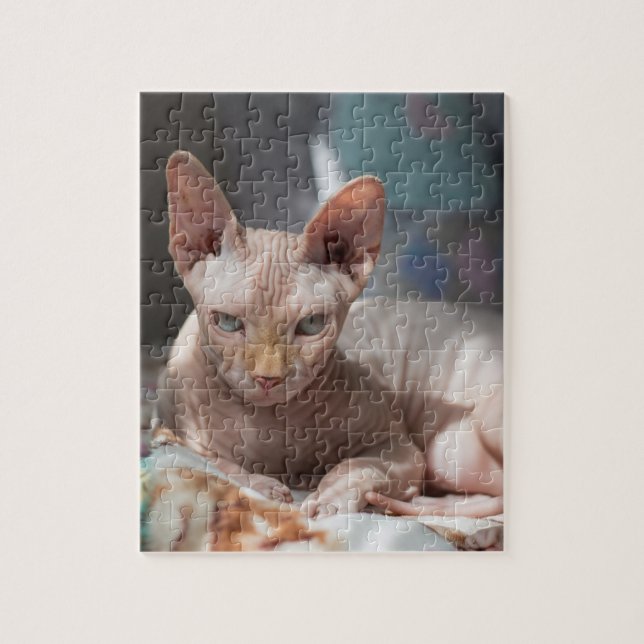 Cute Cat Lounging with no Fur Jigsaw Puzzle (Vertical)