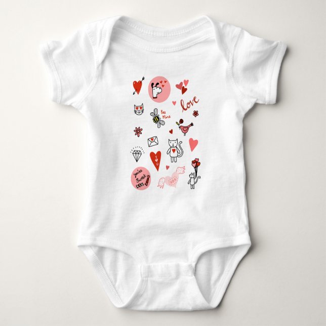 Cute Cat Love Cartoon Baby Bodysuit (Front)