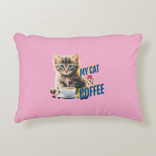 Cute cat love coffee  decorative cushion (Front)