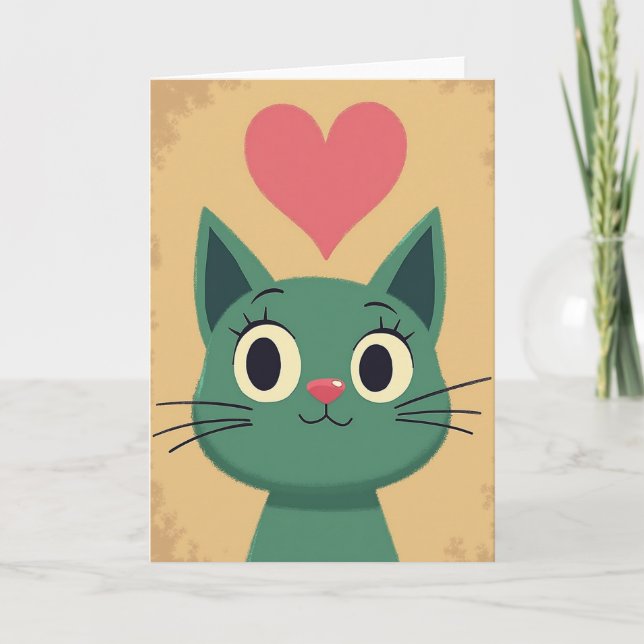Cute Cat Love Heart Card (Front)