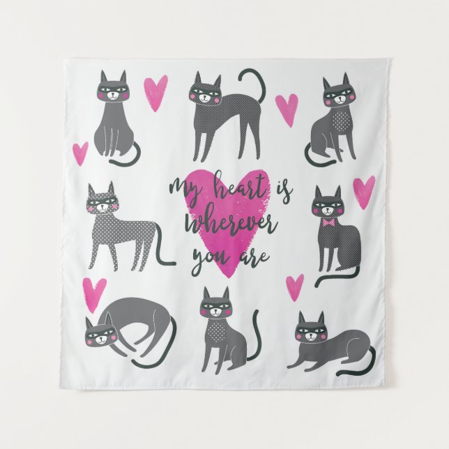 Cute cat: love lettering illustration. tapestry (Front)