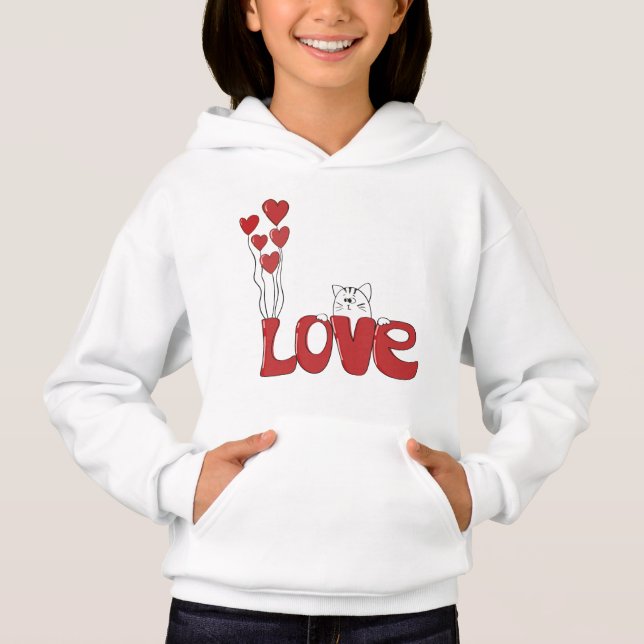 Cute Cat Love Typography Red Hearts | Valentine (Front)