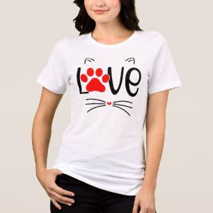 Cute Cat LOVE Typography with Red Paw Tri-Blend Shirt