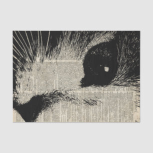 Cute Cat,Lovely Kitten Stencil Over Old Book Page Tissue Paper