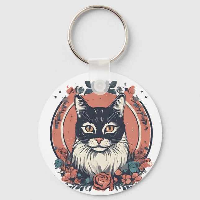 cute cat lover art design buy now  key ring (Front)