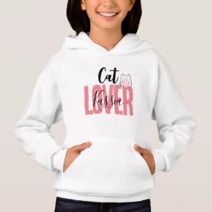 Cute Cat Lover Custom Name Girl's Pullover Hoodie