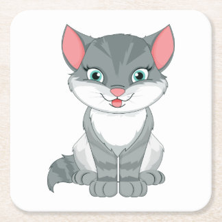 Cute Cat Lover Gift Grey Kitty Grey Tabby Kitten  Square Paper Coaster