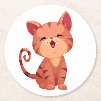 Cute Cat Lover Orange Kitty Tabby Kitten Feline Round Paper Coaster
