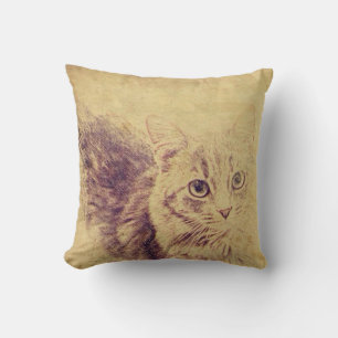 Cute cat lover pencil sketch grey tabby cat cushion