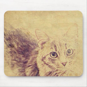 Cute cat lover pencil sketch grey tabby cat mouse pad