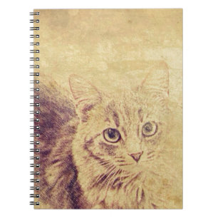 Cute cat lover pencil sketch grey tabby cat spiral notebook