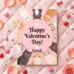 Cute Cat Lover Polka Dots Happy Valentine's Day Card