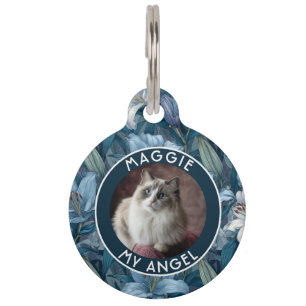 Cute Cat Lover Present Lilies Motif Pet Tag