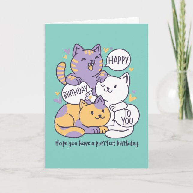 Cute Cat Lover Purrfect Happy Birthday Card (Front)