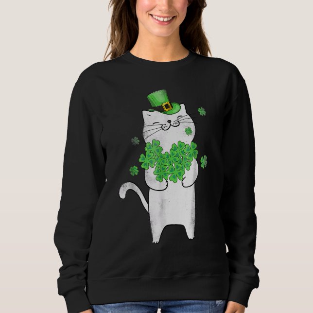 Cute Cat Lover Shamrock St Patricks Day Meowy Iris Sweatshirt (Front)