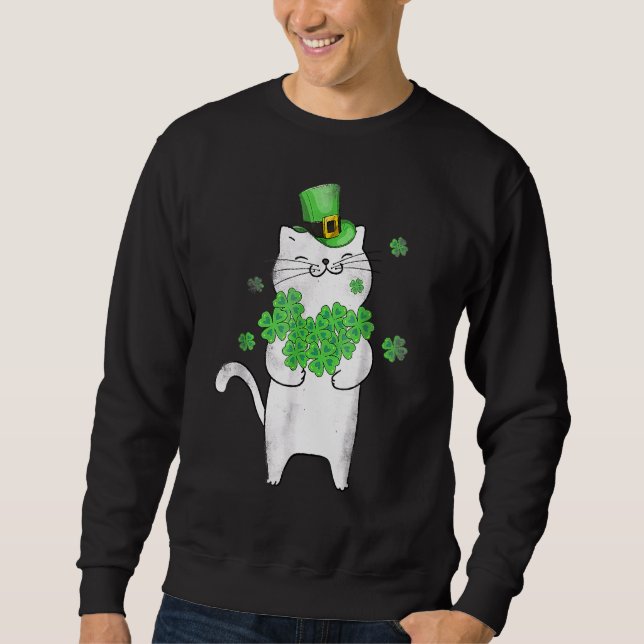 Cute Cat Lover Shamrock St Patricks Day Meowy Iris Sweatshirt (Front)