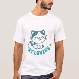 Cute Cat Lovers Design in Modern Style T-Shirt