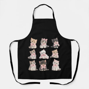 Cute Cat Lover's Kitchen Adorable Pink Bow Kittens Apron