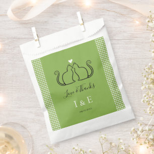 Cute Cat Lovers Lime Green Gingham Wedding Favour Bags