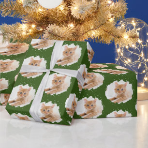 Cute Cat Lovers Personalised Photo Pattern Green Wrapping Paper