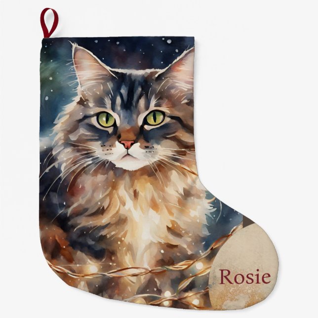 Cute Cat Lovers Pet Cat Christmas Large Christmas Stocking (Front)