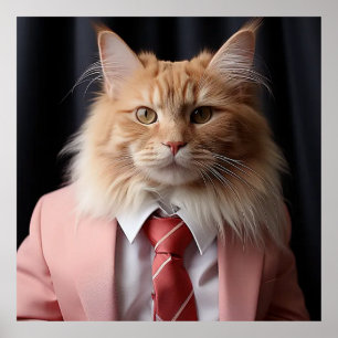 Cute Cat Man in a Pink Suit and Tie Poster