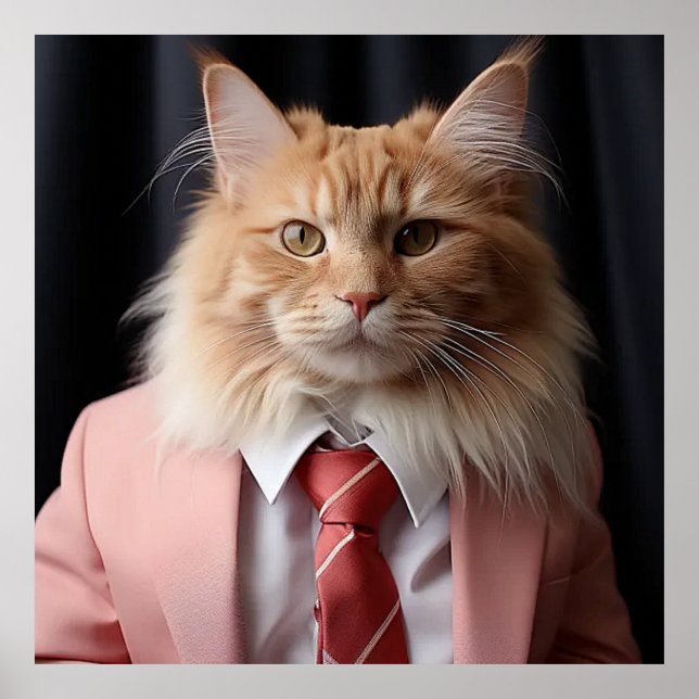 Cute Cat Man in a Pink Suit and Tie Poster (Front)