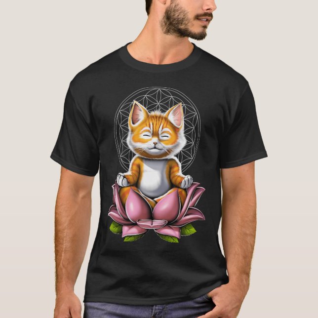 Cute Cat Meditation T-Shirt (Front)