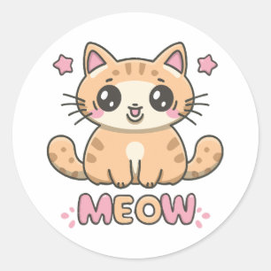 cute cat meow classic round sticker