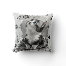Cute Cat Meow | Cosy Black & White Throw Pillow