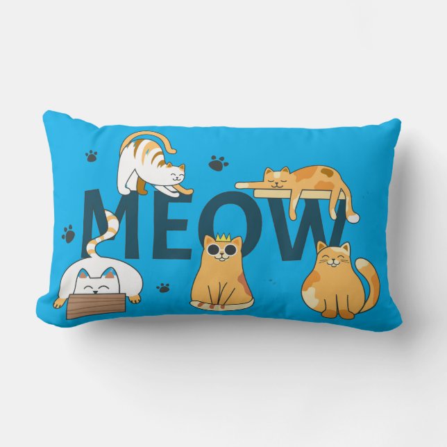 Cute Cat “MEOW” Decorative Lumbar Cushion (Front)