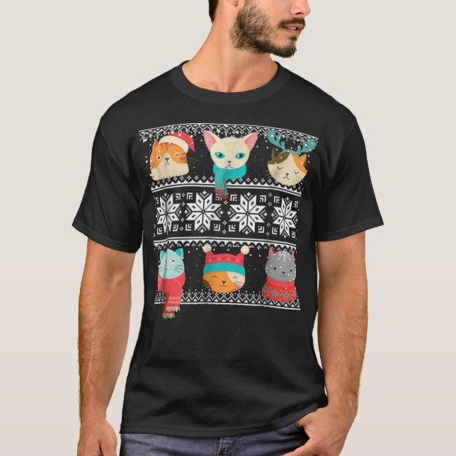 Cute Cat Meow Face Ugly Sweater Christmas Ki (Front)
