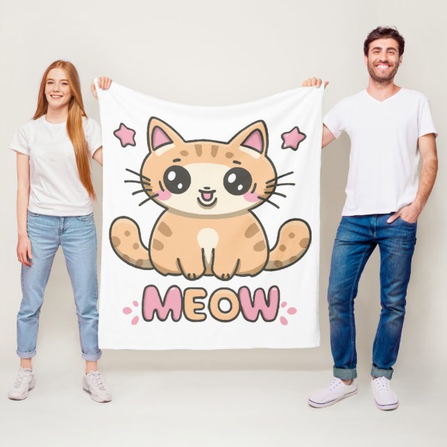 cute cat meow fleece blanket (In Situ)