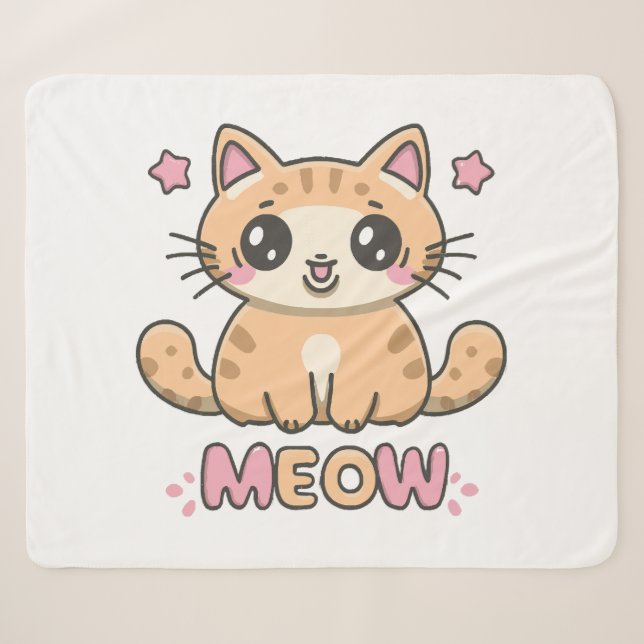 cute cat meow sherpa blanket (Front (Horizontal))