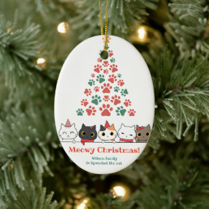 Cute Cat Meowy Christmas Ceramic Tree Decoration