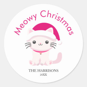 Cute Cat Meowy Christmas Classic Round Sticker